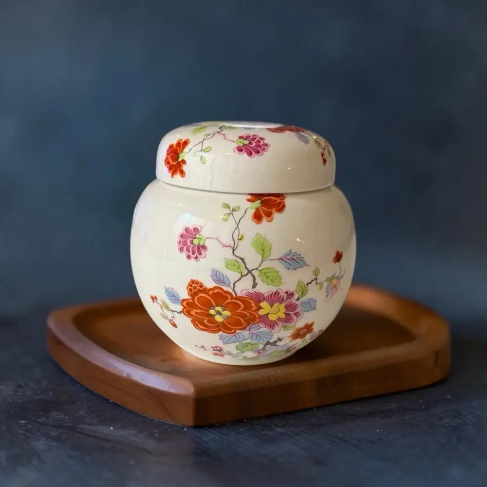 Sadler England Floral Ginger Jar Lidded Tea Caddy 4 Inch Ceramic Cottagecore